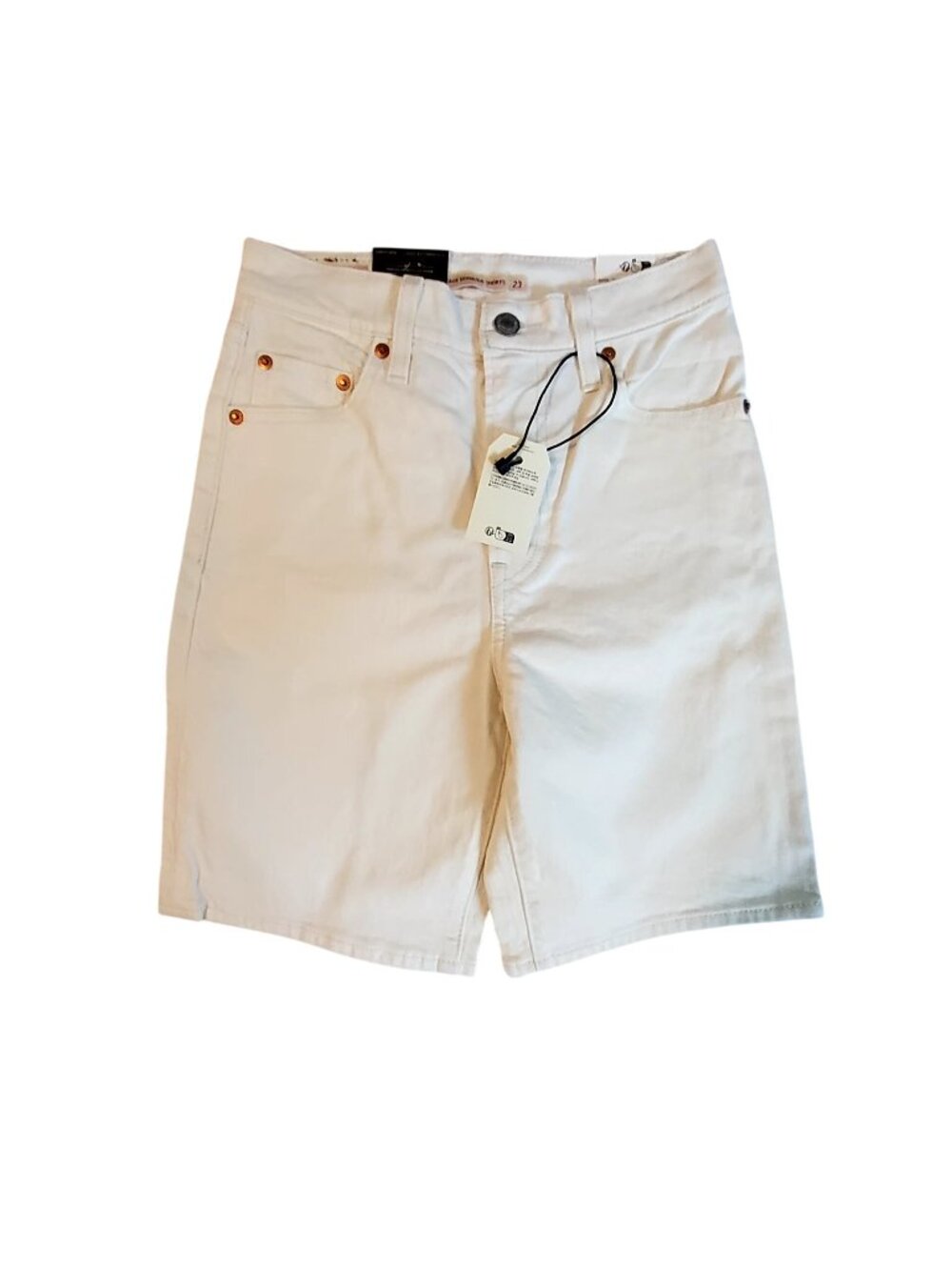 Levis Womens White Denim High-Rise Shorts W23 Stretch Cotton Casual Summer Wear